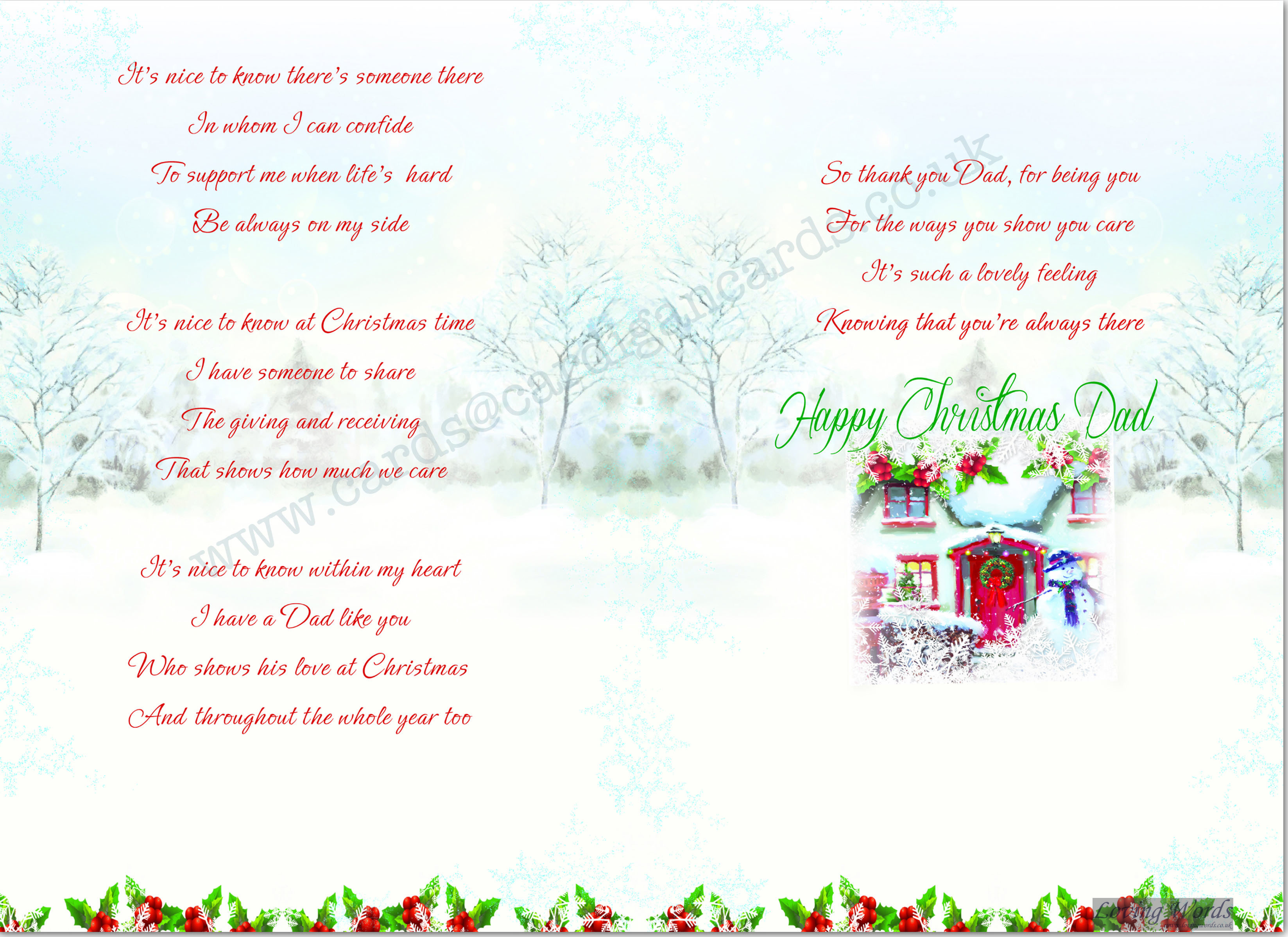 Merry Christmas Dad with Love Greeting Cards by Loving Words